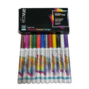 Ecovue Premium Paint Pen 12 color Oil Based Fine Tip Art Design Multisurface NEW